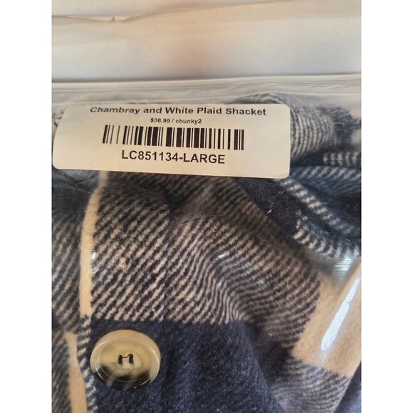 Shacket Chambray & White Plaid Long Shirt Flannel Type Womens Large New in Bag - Picture 4 of 7